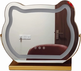 LED Vanity Makeup Mirror 360° Rotation Cat-Shaped Table Mirror with Lights Smart Touch Control 3 Color Lighting Modes and Adjustable Brightness(Gold,43x50cm(16.9x19.7in))