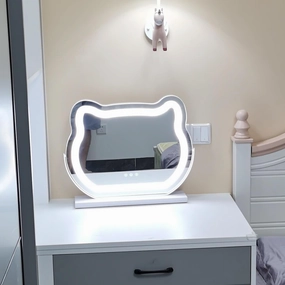 LED Vanity Makeup Mirror 360° Rotation Cat-Shaped Table Mirror with Lights Smart Touch Control 3 Color Lighting Modes and Adjustable Brightness(White,43x50cm(16.9x19.7in))
