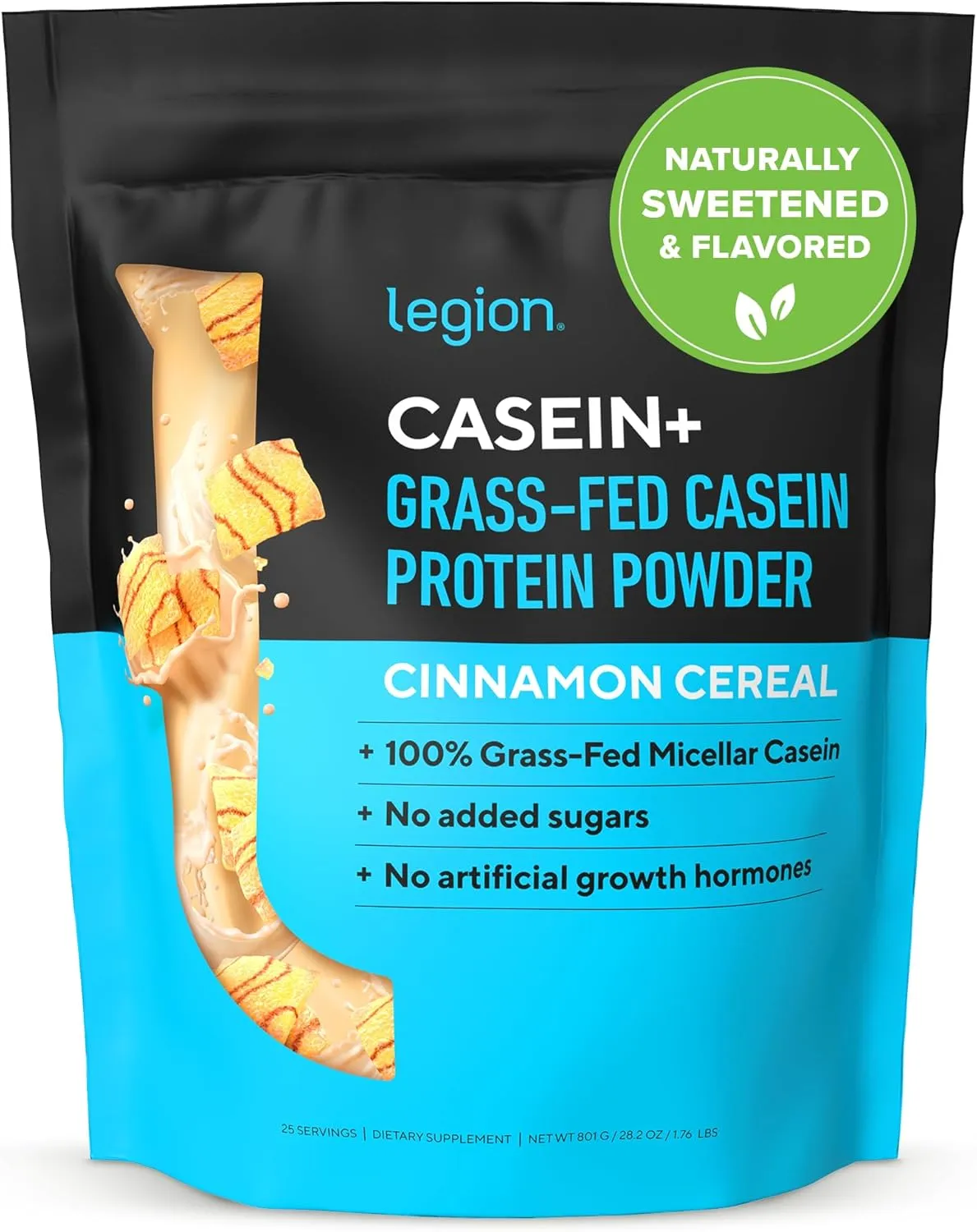 LEGION Casein  Casein Protein Powder (Cinnamon Cereal) - Slow-Release Micellar Casein Protein Powder - Non-GMO, Gluten-Free & Naturally Sweetened Casein Powder from Grass-Fed Cows