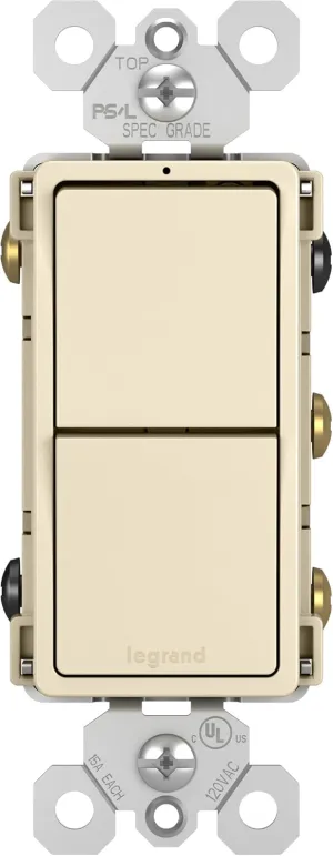 Legrand radiant RCD33LACC6 15 Amp Combination 2-in-1 Decorator Rocker Light Switch, Two 3-Way Switches, Light Almond (1 Count)