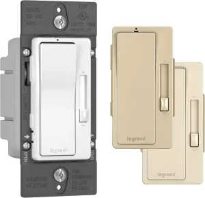 Legrand radiant RH4FBL3PTCCCV6 0-10V Preset Decorator Rocker Dimmer Light Switch with Locator Light for Flourescent Light Fixtures, Single Pole/3-Way, White/Light Almond/Ivory (1 Count)