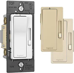 Legrand radiant RH703PTCCCV6 700W Preset Decorator Rocker Dimmer Light Switch with Locator Light for Incandescent and Halogen Bulbs, Single Pole/3-Way, White/Light Almond/Ivory (1 Count)