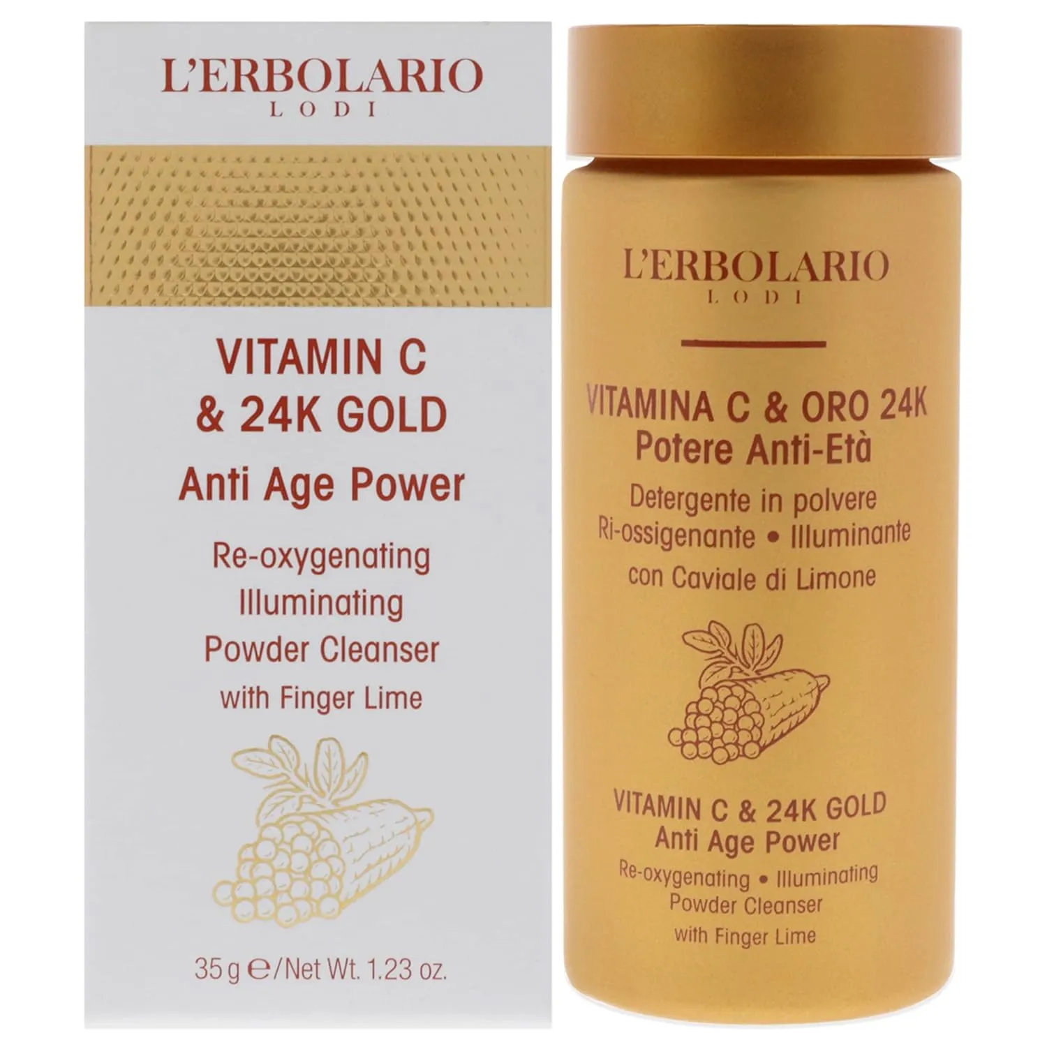 L'Erbolario Vitamin C and 24K Gold Anti-Age Face Wash - Illuminating Powder-to-Foam - Makeup Remover - Facial Cleanser for All Skin Types - 1.23 oz