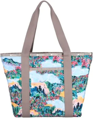 LeSportsac Scenic Brush Everyday Zip Tote Handbag/Travel Bag, Style 3867/Color Color E554, Vibrant Wildflowers & Soothing Landscapes Artfully Arranged in a Watercolor Inspired Dreamy Summer Palette