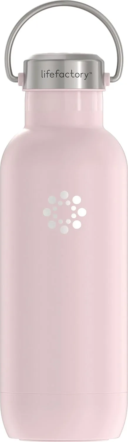 LIfeFactory Stainless Steel Vacuum-Insulated Sport Bottle, 20 Ounce, Desert Rose