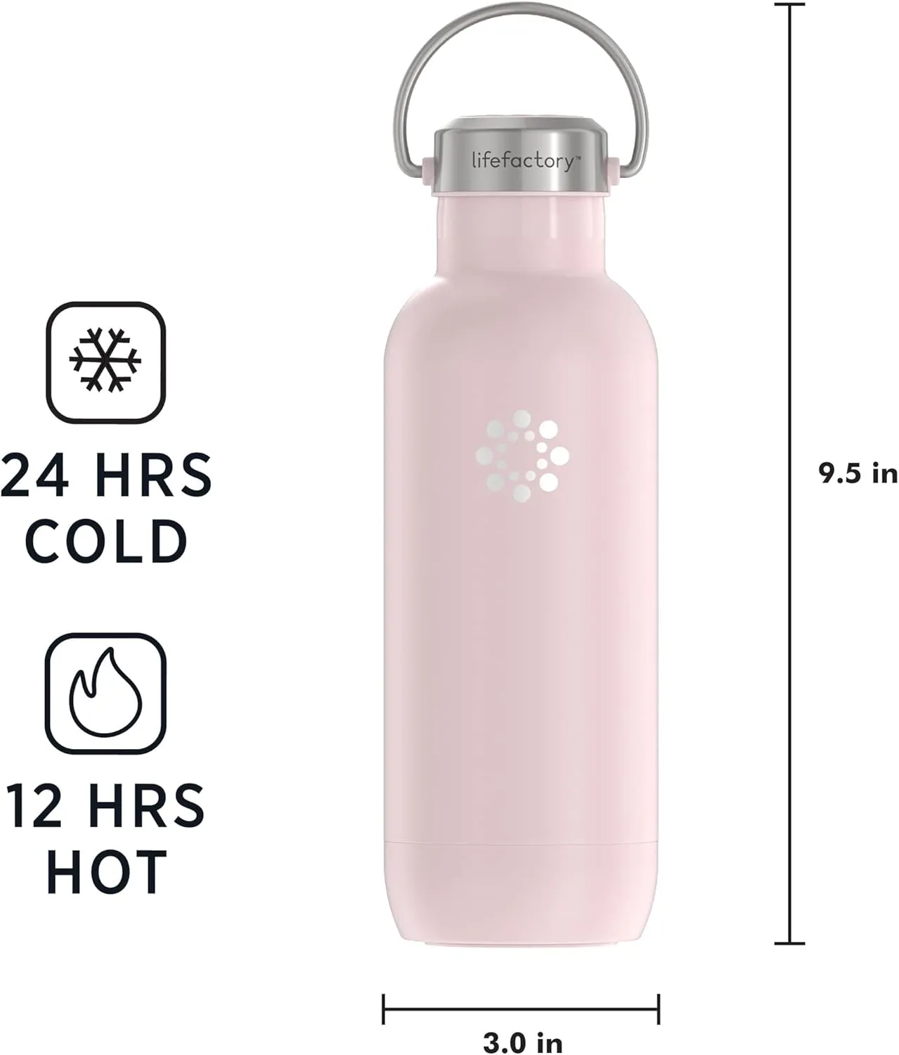 LIfeFactory Stainless Steel Vacuum-Insulated Sport Bottle, 20 Ounce, Desert Rose