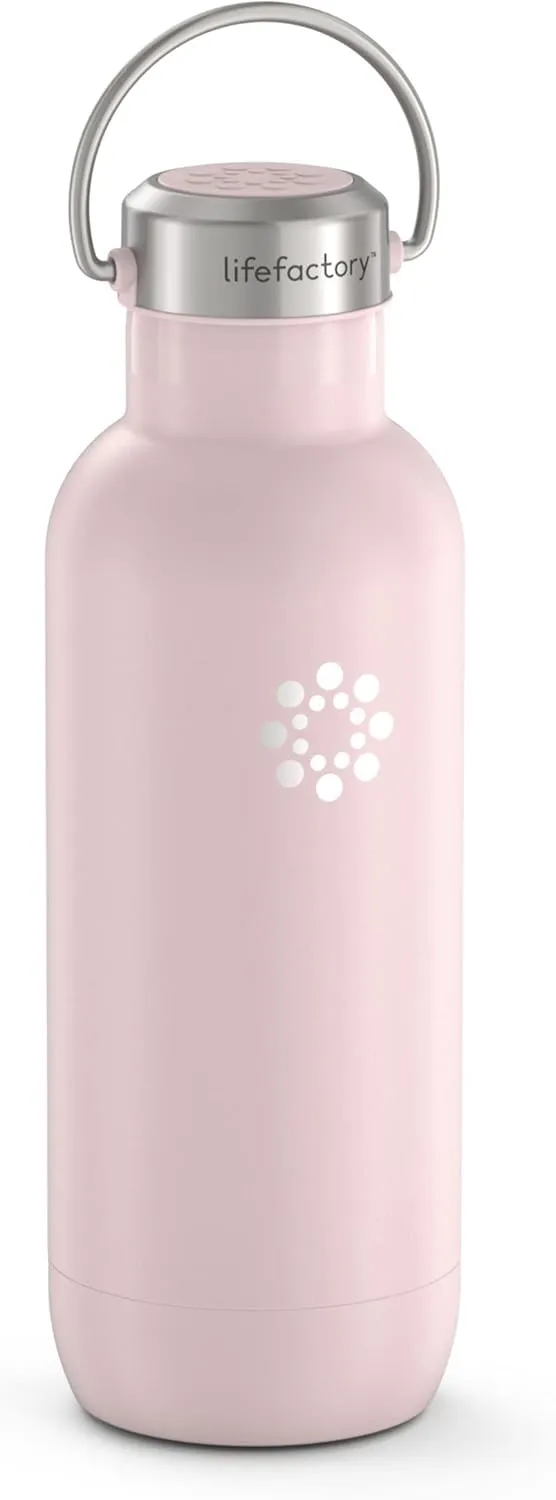 LIfeFactory Stainless Steel Vacuum-Insulated Sport Bottle, 20 Ounce, Desert Rose