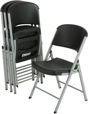 LIFETIME 80407 Commercial Grade Folding Chairs, 4 Pack, Black/Silver