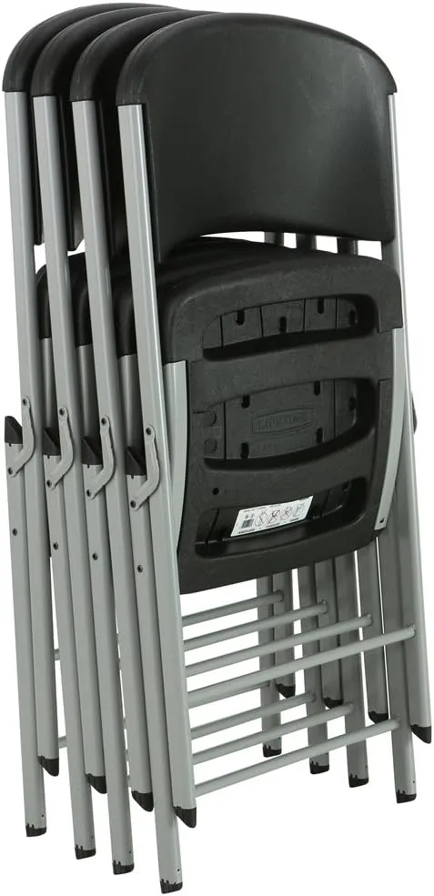 LIFETIME 80407 Commercial Grade Folding Chairs, 4 Pack, Black/Silver