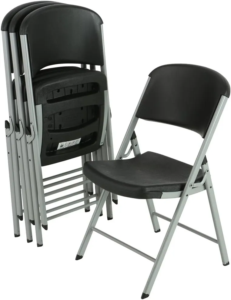 LIFETIME 80407 Commercial Grade Folding Chairs, 4 Pack, Black/Silver