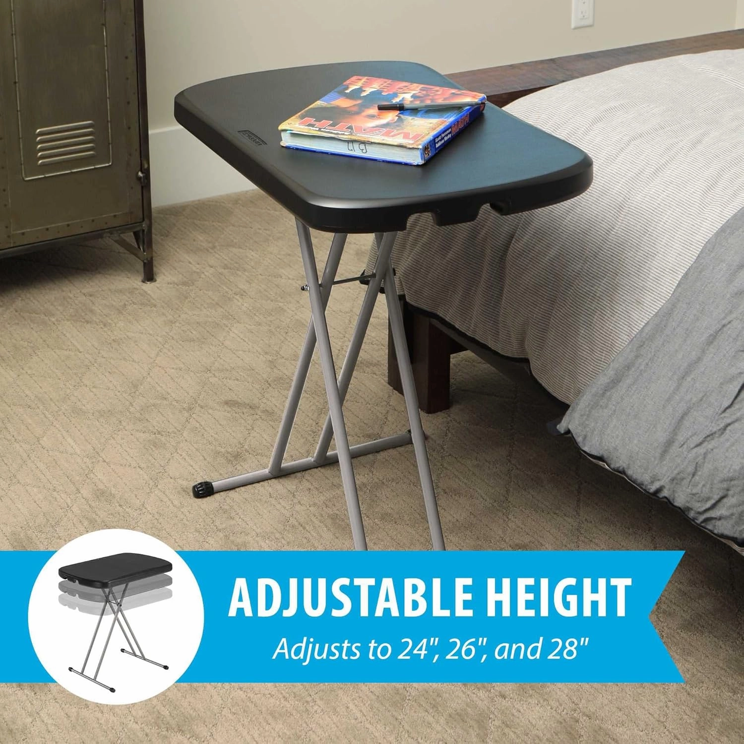 Lifetime Adjustable Folding Laptop Table TV Tray, 26 Inch, Black