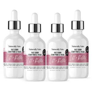 Lift   Restore Anti-Aging Face Serum, Skin Revival Face Lifting Solution with Vitamin C and Hyaluronic Acid, Improve Collagen, Soothe & Hydrate Skin, 2oz (4-Pack)
