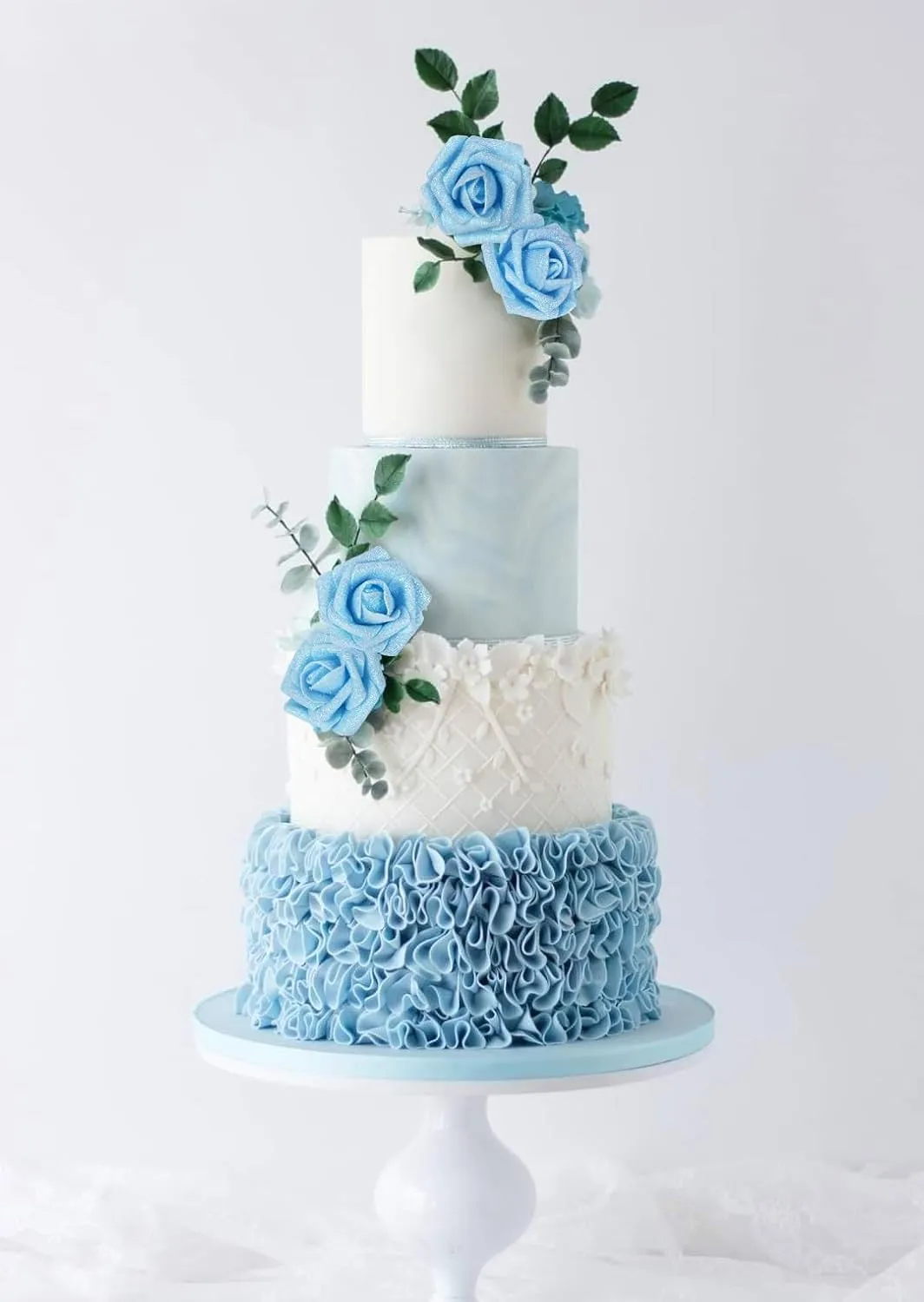 Light Blue Roses Artificial Flowers - 30 PCS, 2.17 in Blue Glitter Roses, Foam Flowers with Stem for DIY Wedding Bridal Bouquet, Party Centerpieces Decor