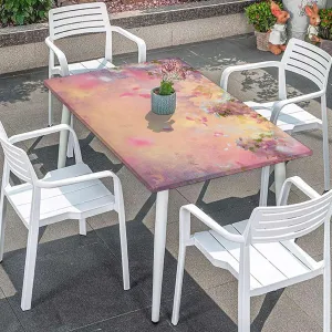 Light Pink Peach Tablecloth Elastic Edge Fitted Blossom Petals Field Floral Picture Tablecloth ?Suitable for Camping Party and Picnic Cherry Fits up 5 Foot Tables