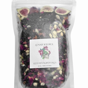 Lilith Ritual 12 oz Bath Salts | Dark Moon Goddess Spell Offering Lilit Temptress Witchy Devotional Pagan Deity Herbal Protection Witchcraft Carnelian Crystal Black Salt Intention Soak