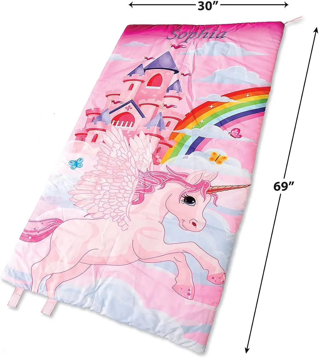 Lillian Vernon Personalized Indoor Sleeping Bag - Kids Sleepover & Napper Sleep Sack - Plush, Cute, & Cozy Cotton Poly Blend - Girls, Boys, & Toddler 30” x 60” Size
