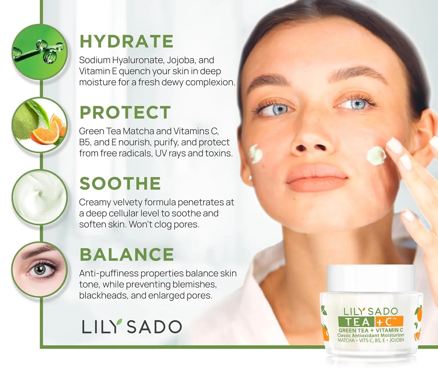 LILY SADO TEA C™ Green Tea & Vitamin C Moisturizer - Antioxidant, Anti-Aging Anti-Wrinkle Daily Moisturizing Lotion - Hydrates, Softens, Firms & Tones for Luscious, Radiant Skin. For Women & Men