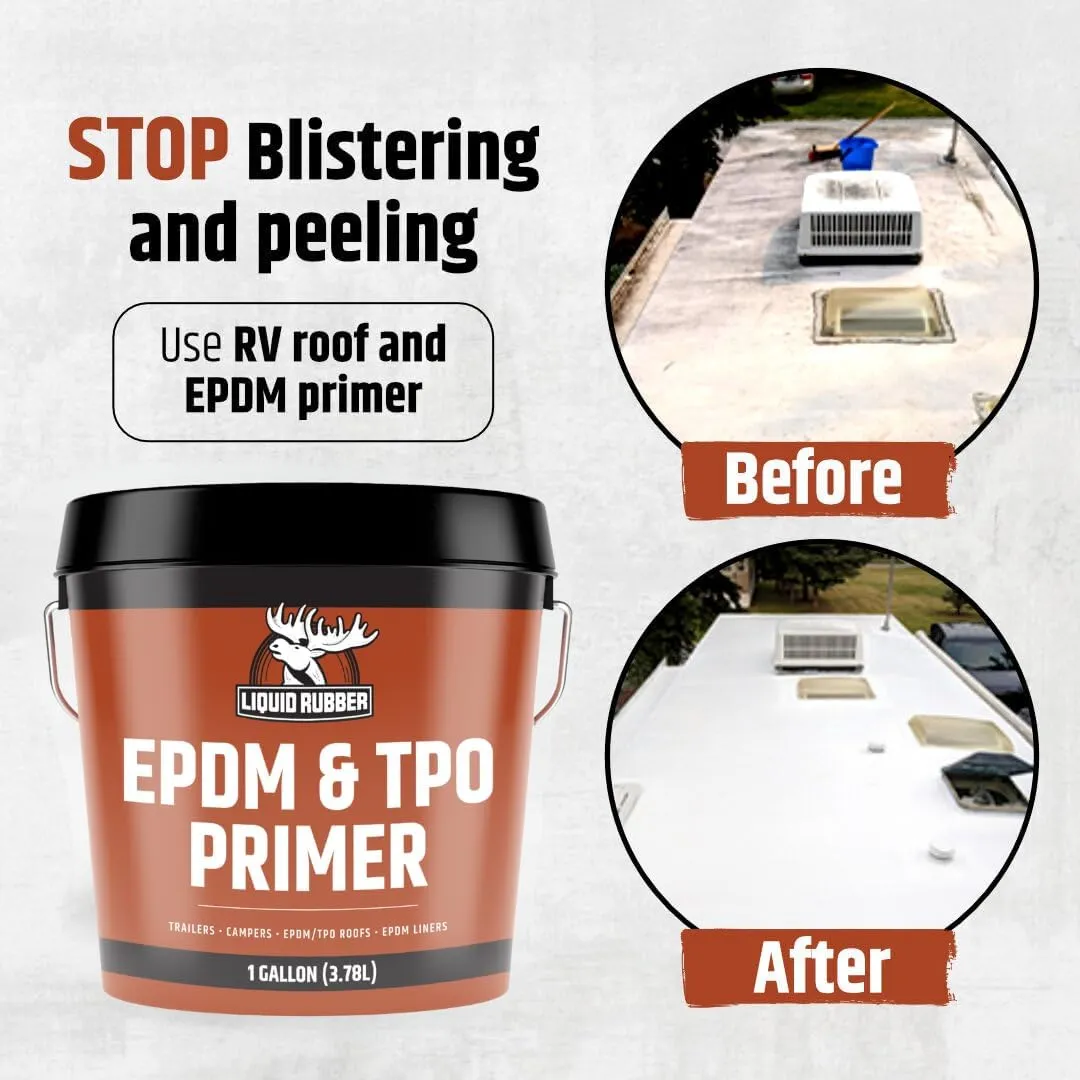 Liquid Rubber EPDM and TPO Primer – High-Performance Basecoat for RV, Camper and Trailer Roof Protection, 1 Gallon