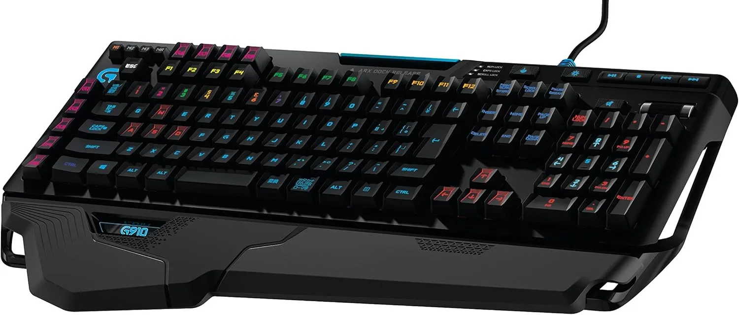 Logitech G910 Orion Spark RGB Illumination Mechanical Gaming Keyboard – 9 Programmable Buttons, Dedicated Media Controls with ARX Control App - Black (Renewed)
