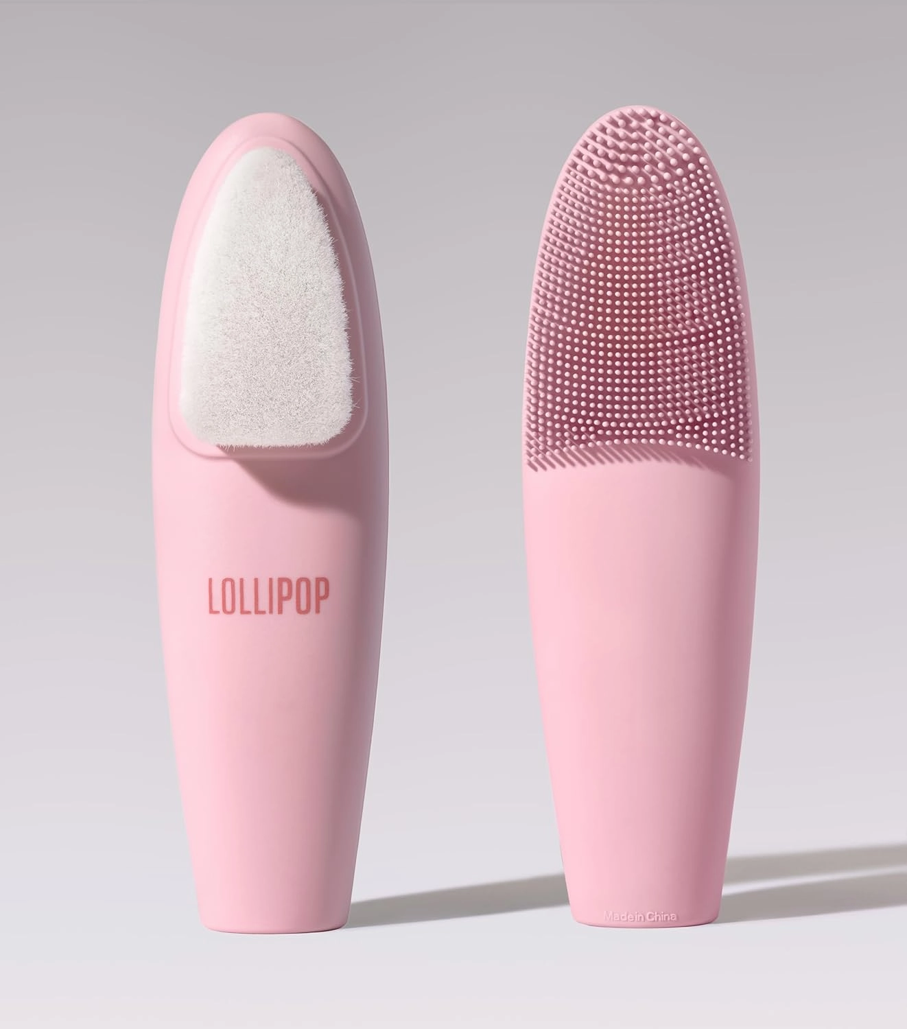 LOLLIPOP Handle Dual-Sided Silicone Face Scrubber, Face Exfoliator, Synthetic Face Brush Cleanser, Facial Cleansing Brush for Massage - Bubblegum