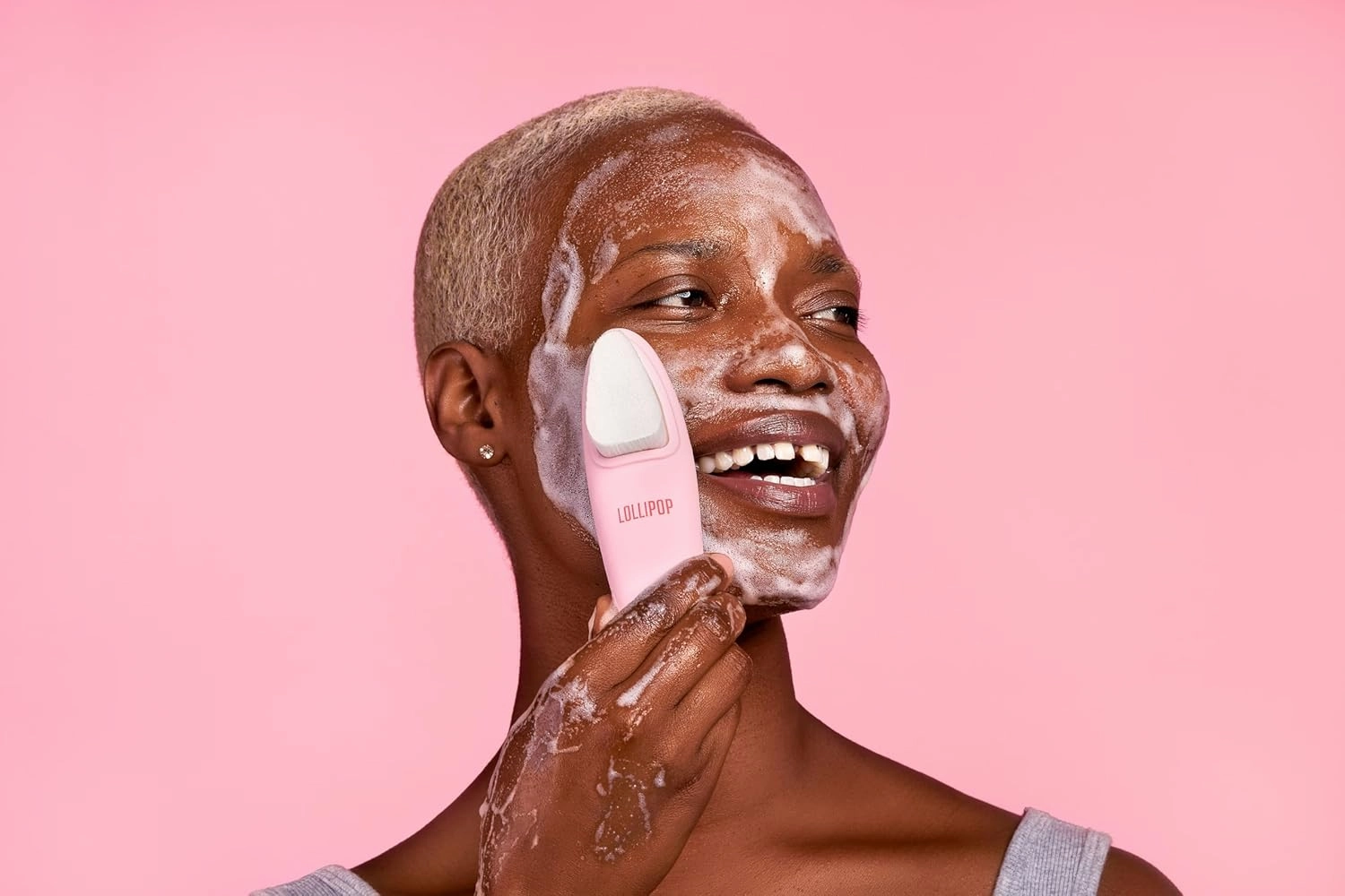 LOLLIPOP Handle Dual-Sided Silicone Face Scrubber, Face Exfoliator, Synthetic Face Brush Cleanser, Facial Cleansing Brush for Massage - Bubblegum