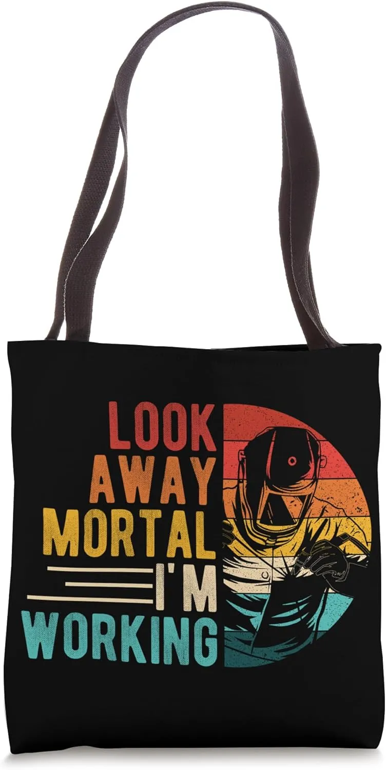 LOOK AWAY MORTAL I'M WORKING Retro Sci-fi Fun Futuristic Tote Bag