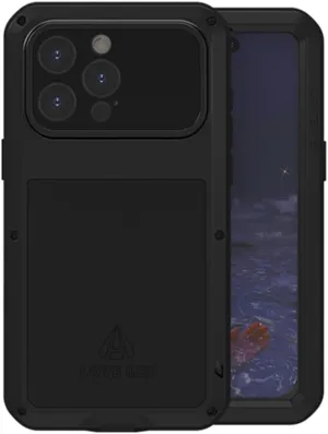 LOVE MEI for iPhone 15 Pro Max Case, Heavy Duty Rugged Full Body Protection Military Armor Bumper Aluminum Metal Dust/Shockproof Case with Tempered Glass (Black)