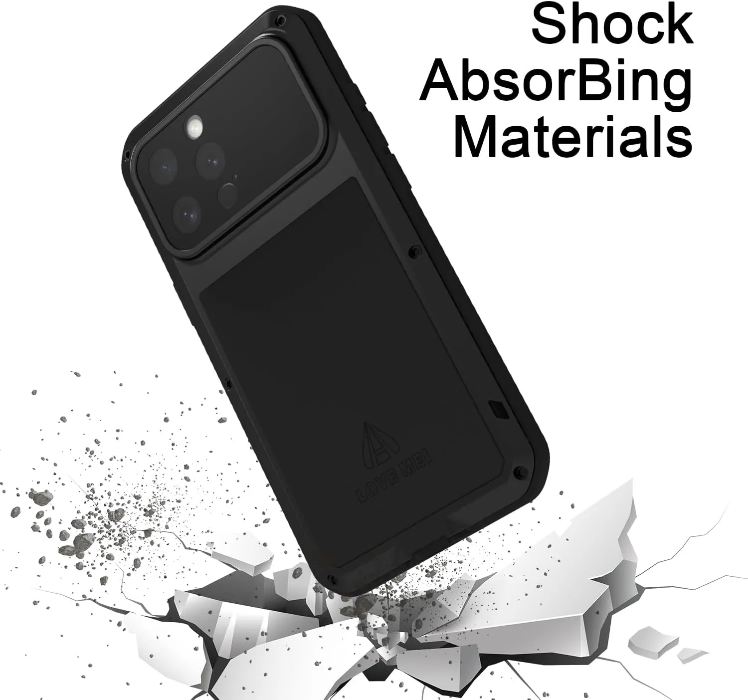 LOVE MEI for iPhone 16 Pro Max Case, Heavy Duty Rugged Full Body Protection Military Armor Bumper Aluminum Metal Dust/Shockproof Case with Tempered Glass (Black)