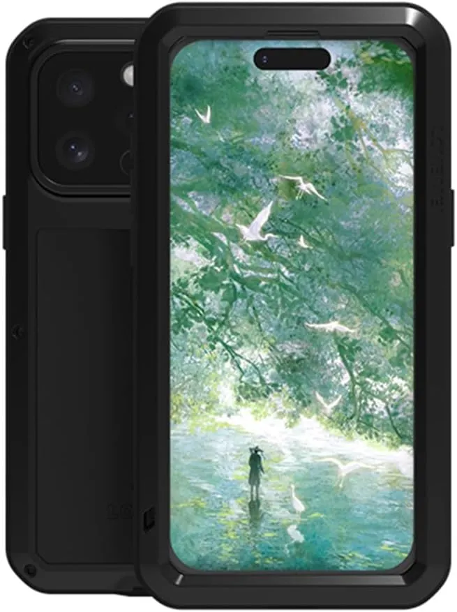 LOVE MEI for iPhone 16 Pro Max Case, Heavy Duty Rugged Full Body Protection Military Armor Bumper Aluminum Metal Dust/Shockproof Case with Tempered Glass (Black)