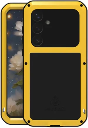 LOVE MEI for Samsung Galaxy S25 /S25 Plus Case, Outdoor Heavy Duty Rugged Full Body Protection Case Military Bumper Aluminum Metal Shockproof Cover with Tempered Glass for Galaxy S25 Plus (Yellow)