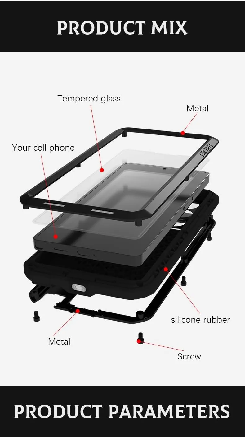 LOVE MEI for Samsung Galaxy S25 Ultra Case, Outdoor Heavy Duty Rugged Full Body Protection Case Military Armor Bumper Aluminum Metal Shockproof Case with Tempered Glass for Galaxy S25 Ultra (Red)