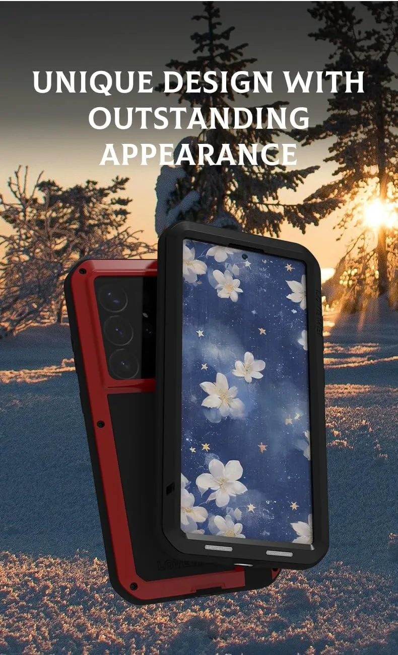 LOVE MEI for Samsung Galaxy S25 Ultra Case, Outdoor Heavy Duty Rugged Full Body Protection Case Military Armor Bumper Aluminum Metal Shockproof Case with Tempered Glass for Galaxy S25 Ultra (Red)