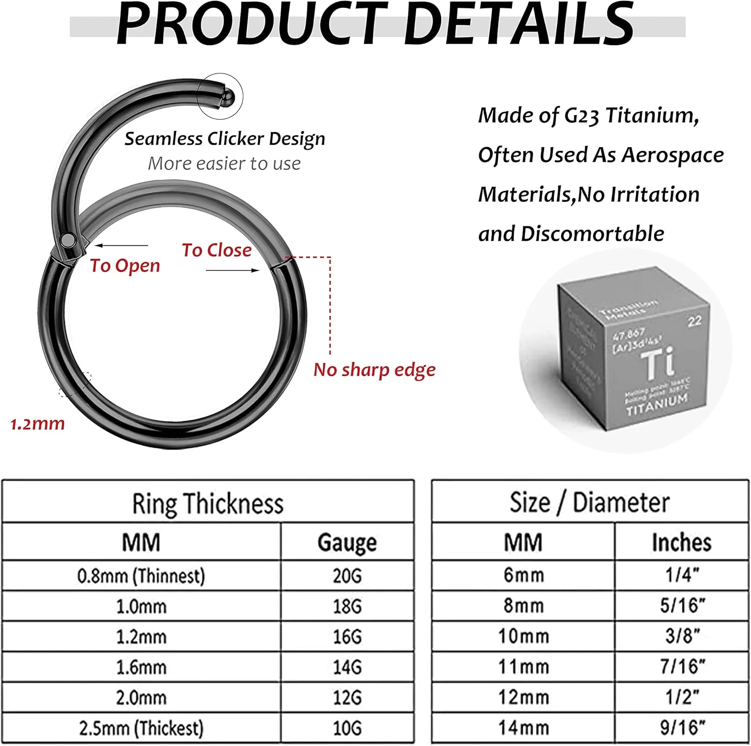 LOYALLOOK 8Pcs G23 Titanium Hinged Clicker Segment Nose Rings Hoop Septum Nose Lip Ring Hoop for Women Men Helix Cartilage Daith Tragus Sleeper Earrings Body Piercing Improved 16G