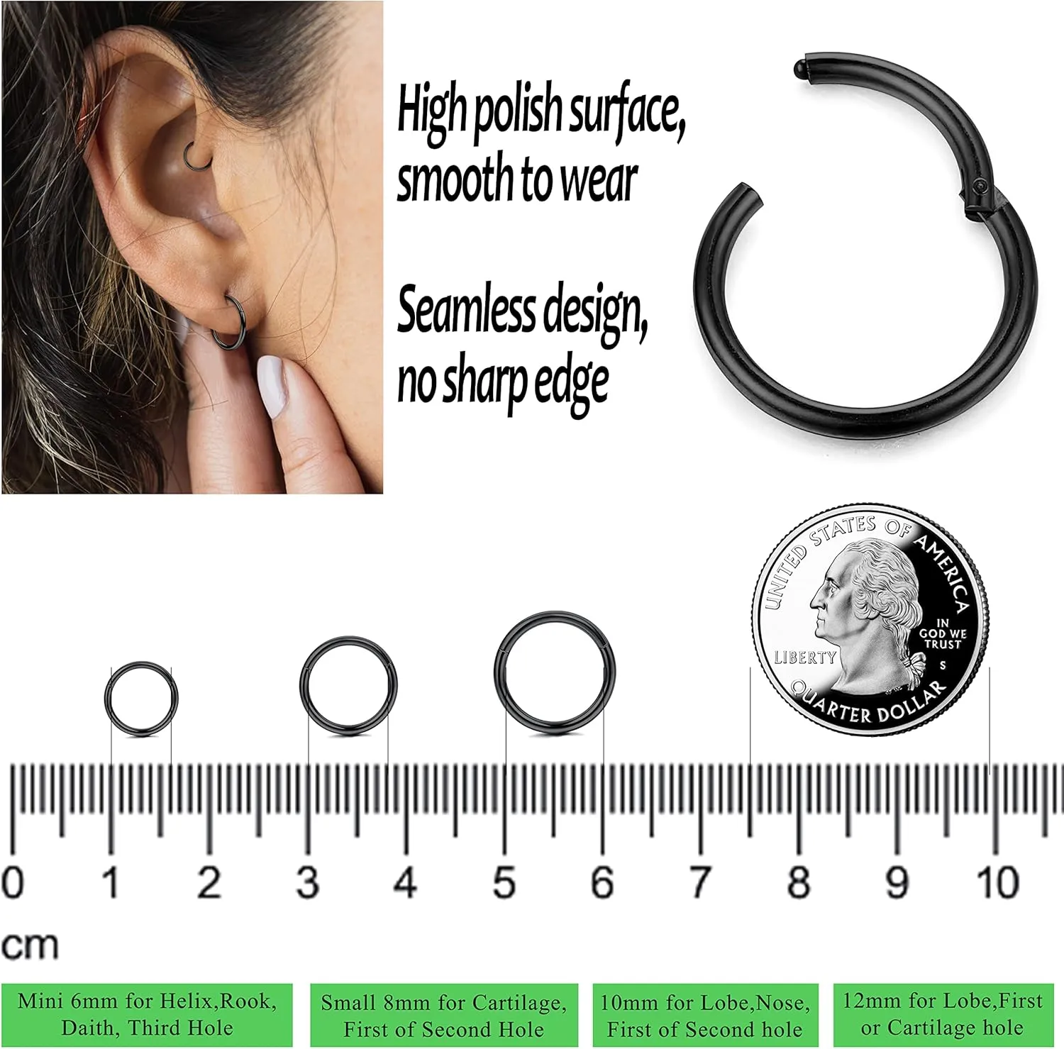 LOYALLOOK 8Pcs G23 Titanium Hinged Clicker Segment Nose Rings Hoop Septum Nose Lip Ring Hoop for Women Men Helix Cartilage Daith Tragus Sleeper Earrings Body Piercing Improved 16G