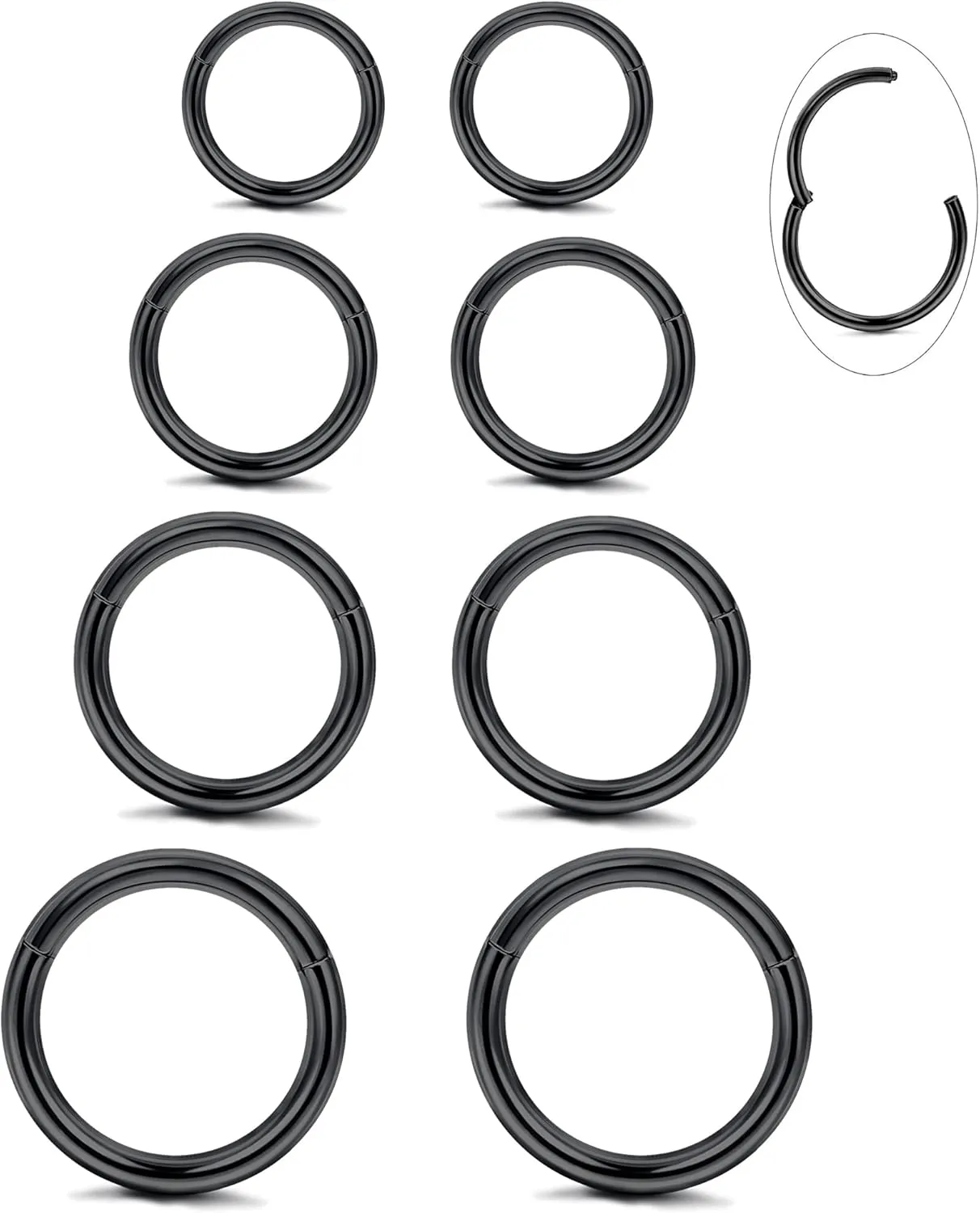 LOYALLOOK 8Pcs G23 Titanium Hinged Clicker Segment Nose Rings Hoop Septum Nose Lip Ring Hoop for Women Men Helix Cartilage Daith Tragus Sleeper Earrings Body Piercing Improved 16G