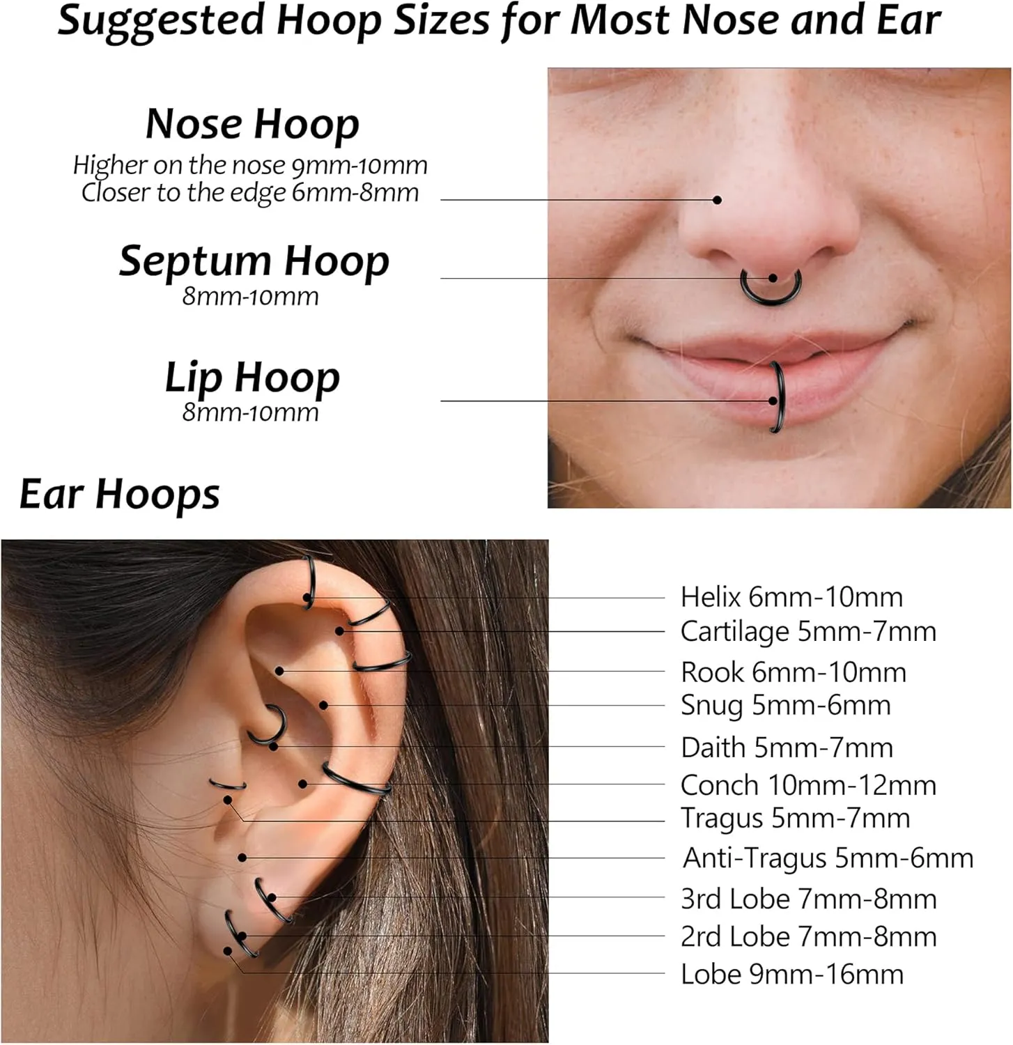 LOYALLOOK 8Pcs G23 Titanium Hinged Clicker Segment Nose Rings Hoop Septum Nose Lip Ring Hoop for Women Men Helix Cartilage Daith Tragus Sleeper Earrings Body Piercing Improved 16G