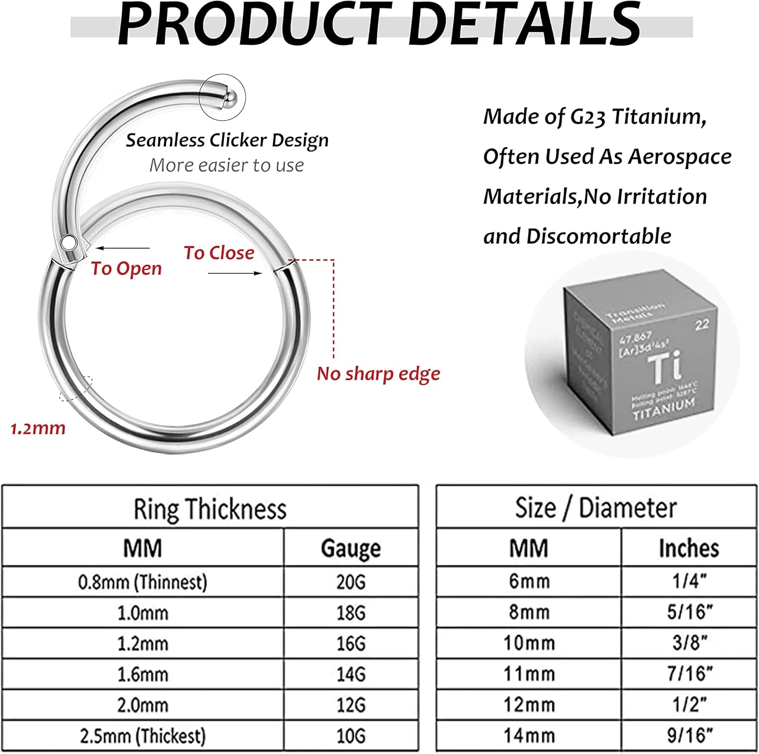 LOYALLOOK 8Pcs G23 Titanium Hinged Clicker Segment Nose Rings Hoop Septum Nose Lip Ring Hoop for Women Men Helix Cartilage Daith Tragus Sleeper Earrings Body Piercing Improved 16G