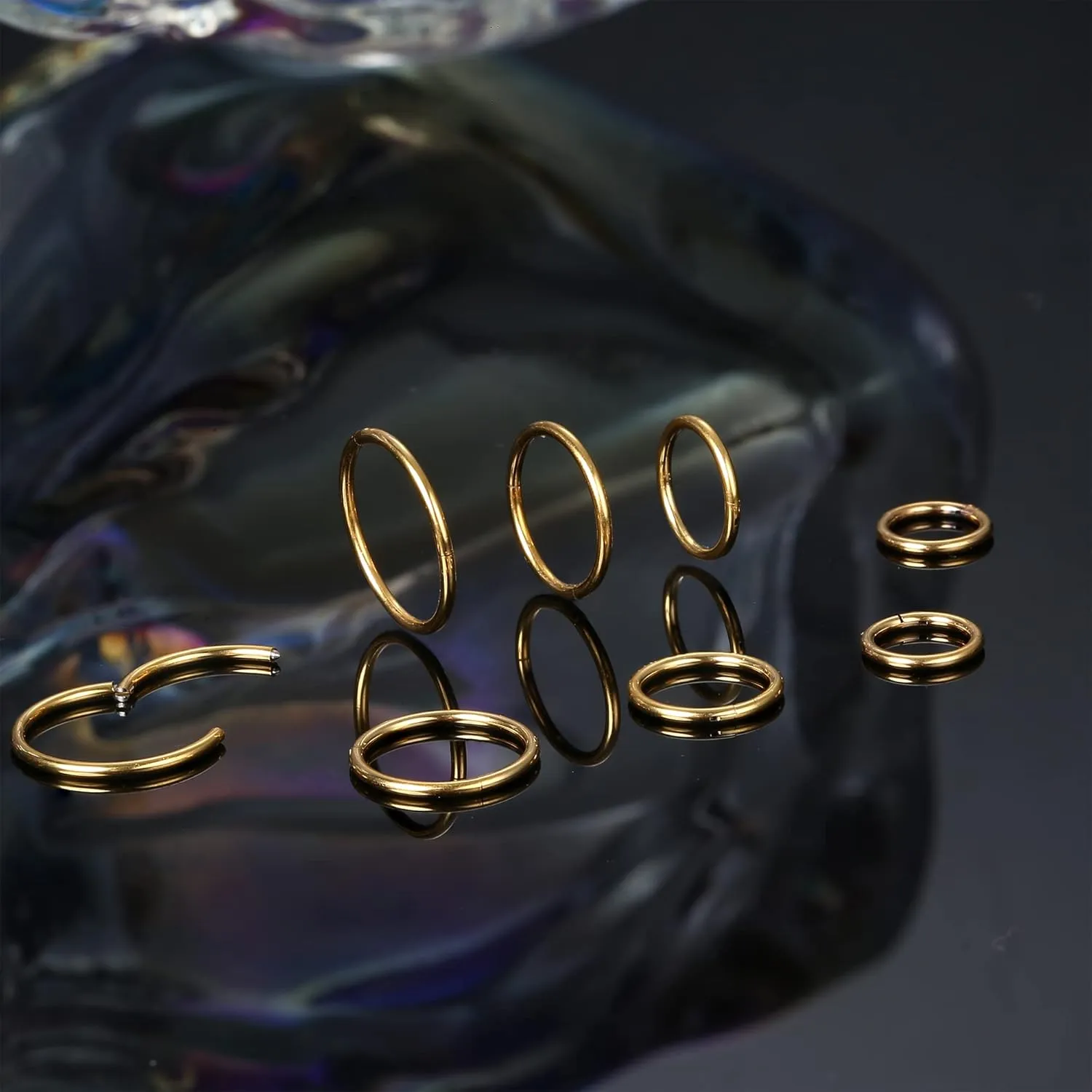 LOYALLOOK 8Pcs G23 Titanium Hinged Clicker Segment Nose Rings Hoop Septum Nose Lip Ring Hoop for Women Men Helix Cartilage Daith Tragus Sleeper Earrings Body Piercing Improved 16G