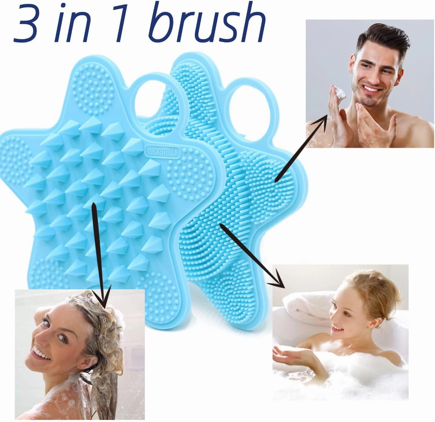 LUCKSTELLA 100% Silicone Dual-Sided Shower Brush – Star-Shaped Body Scrubber & Scalp Massager, Gentle for Hair & Skin (Charcoal)