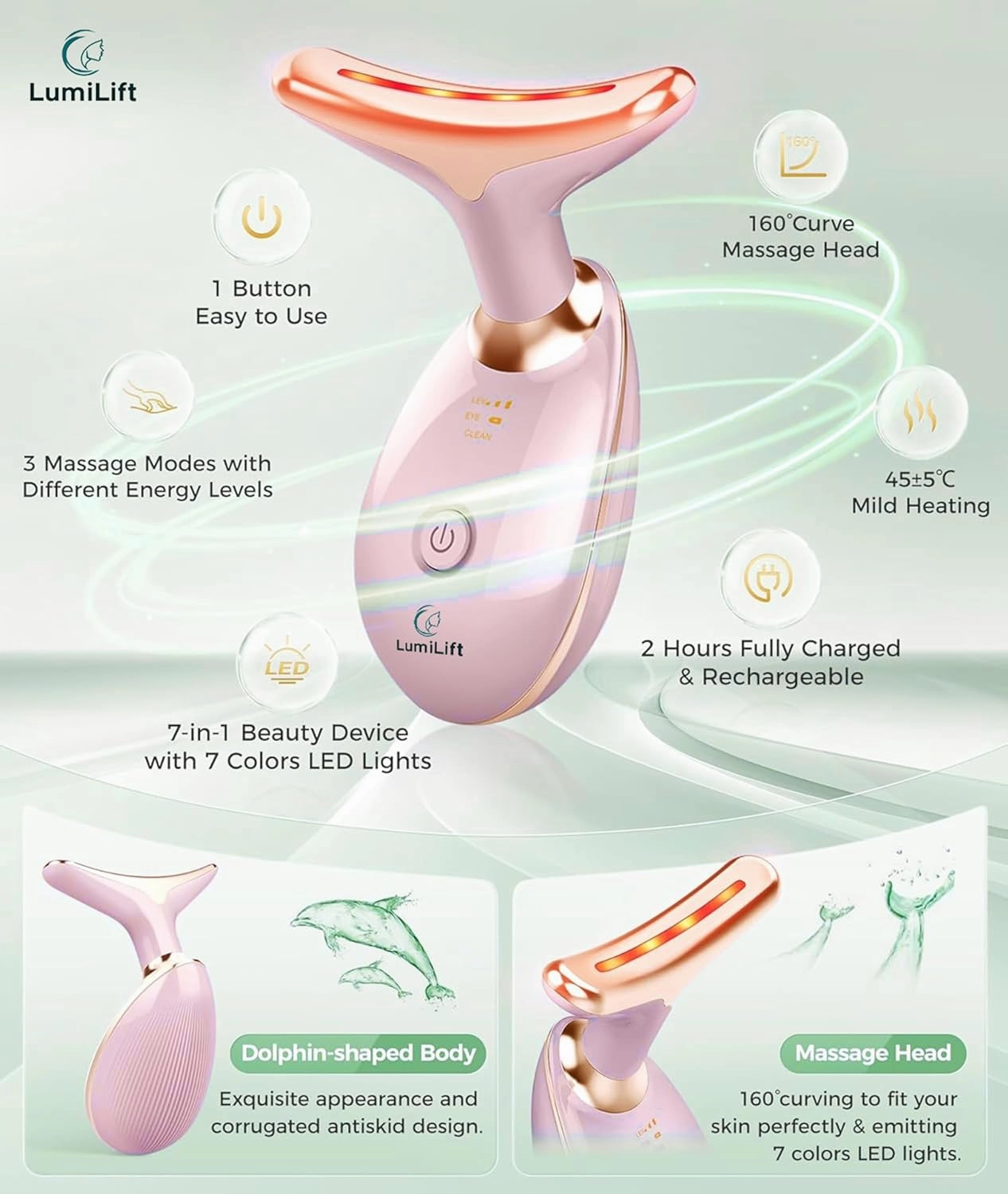 LumiLift 7-in-1 Led Facial Sculptor - Face Light Therapy Device, Anti-Aging - Neck & Face Massager Tool, True Beauty Glow Facial Massager - Face Lift Device, Face Sculpting Tool (Black)