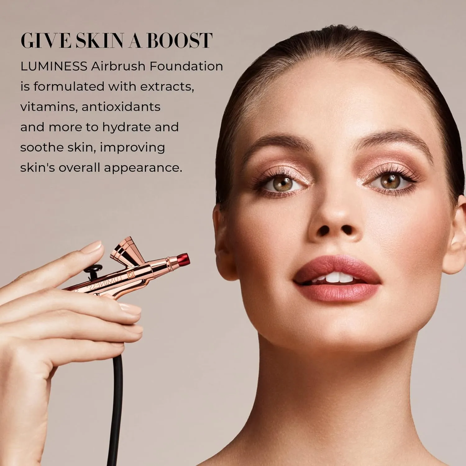 Luminess Silk 4-in-1 Airbrush Foundation Makeup Starter Kit - Warm Coverage, 6-piece - Includes 2x Silk Airbrush Foundation, Blush, Glow Highlighter, Moisturizer Primer & Airbrush Cleaning Solution