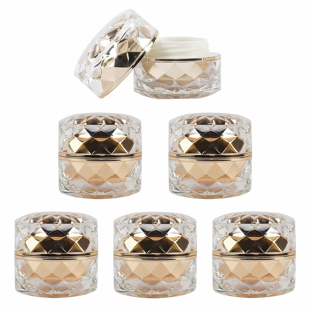 LXLK 12 Pcs 7g/7ml Gold Cream Container Plastic Diamond Shape Cosmetic Jars Empty Refillable Sample Containers Pot for Lotion Lip Balm Eye Shadow Nails Powder Paint Jewelry Earrings