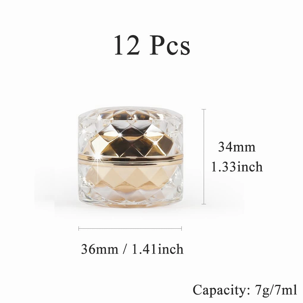 LXLK 12 Pcs 7g/7ml Gold Cream Container Plastic Diamond Shape Cosmetic Jars Empty Refillable Sample Containers Pot for Lotion Lip Balm Eye Shadow Nails Powder Paint Jewelry Earrings
