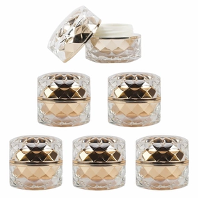 LXLK 12 Pcs 7g/7ml Gold Cream Container Plastic Diamond Shape Cosmetic Jars Empty Refillable Sample Containers Pot for Lotion Lip Balm Eye Shadow Nails Powder Paint Jewelry Earrings