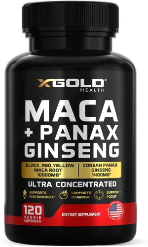 Maca Root Capsules 10,000mg   Korean Panax Ginseng 1,400mg - 20x Concentrated Extract Black   Red   Yellow Maca Root, 10x Concentrated Extract Panax Ginseng Capsules - Ultra Potent & Highly Purified