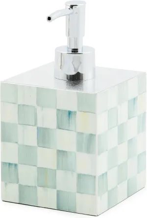 MACKENZIE-CHILDS Lacquer Soap Pump Dispenser, Decorative Liquid-Soap Dispenser for Bathroom or Kitchen, Gray-and-White Sterling Check