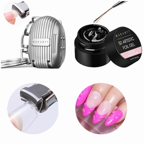 Makartt 3D Nail Foil Glue, 8ml Foil Transfer Gel Foil Adhesive Glue Bundle with Nail Clipper Foldable Nail Cutter - Silver Nail Clippers - Mini Fingernail Clipper with Keyring