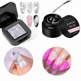 Makartt 3D Nail Gel: 8 ml Nail Foil Glue Bundle with 3D Nail Gel: Sculpting Gel for Nail Art, No Wipe UV Nail Gel, Silver Fairy Aurora Powder Gel