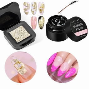 Makartt 3D Nail Gel: 8 ml Nail Foil Glue UV Nail Glue, Nail Charm Glue Transfer Gel Bundle with 3D Nail Gel: Sculpting Gel for Nail Art, No Wipe UV Nail Gel, Gold Fairy Aurora Powder Gel