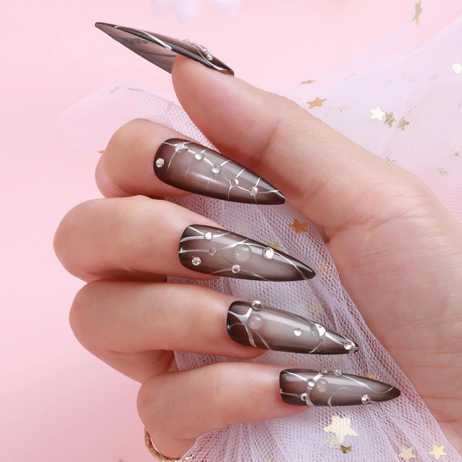 Makartt Nail Rhinestone Glue with Chrome Gel Kit, Super Strong Glue with Silver Metallic Painting Gel Polish Set for 3D Nails Art Decoration Manicure(30ML 8ML)